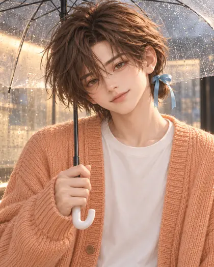 雨天的站台,男版小绊撑着透明伞侧过脸